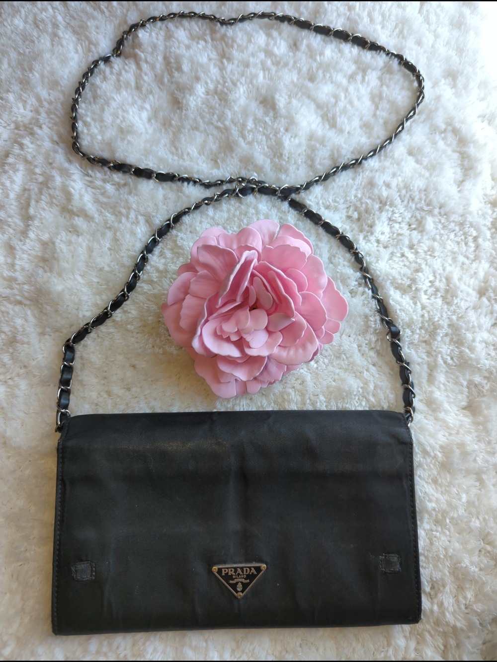 Prada Authentic Black Clutch Big Size Holds Phone Optional Chain For Crossbody